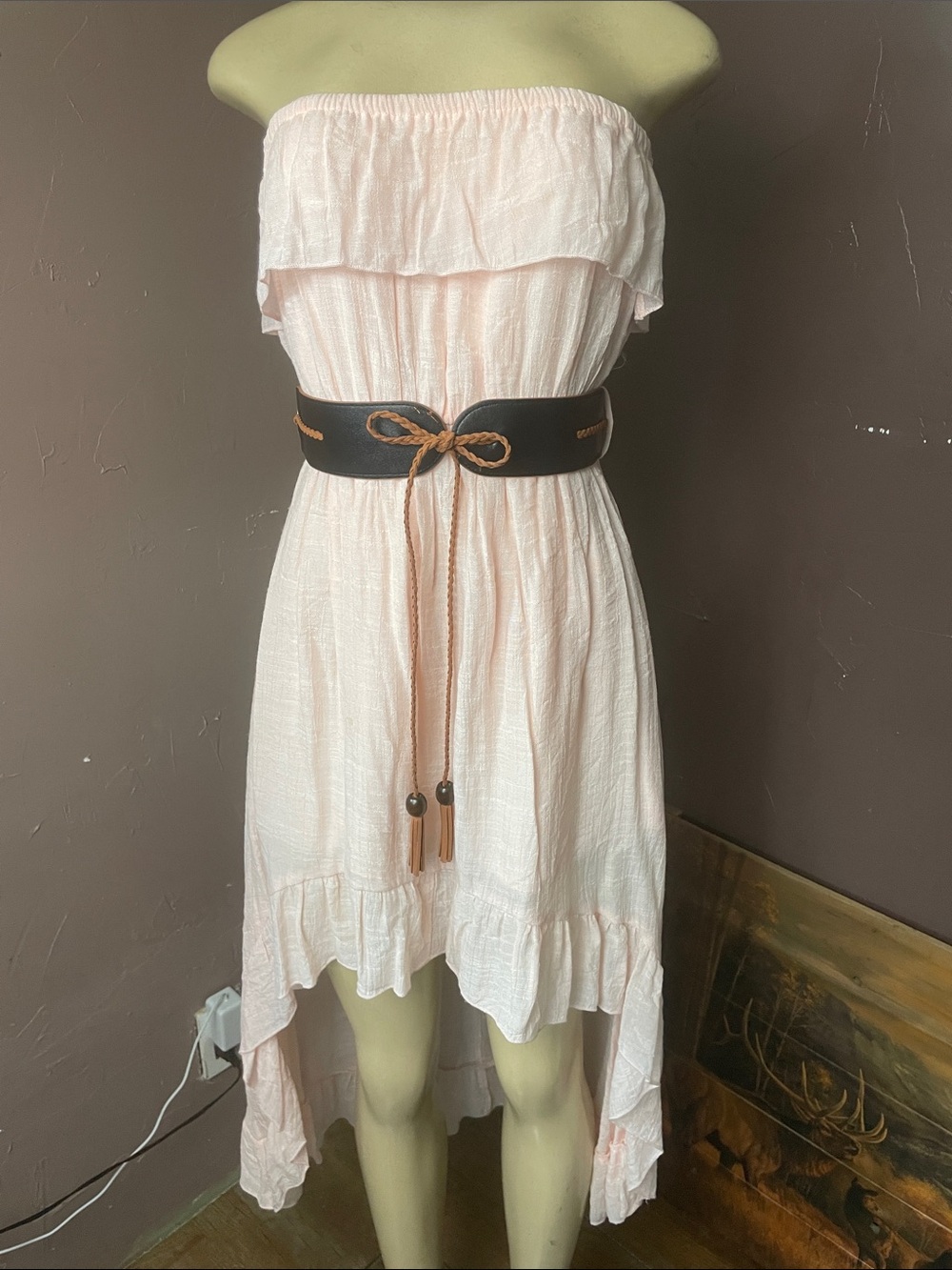 Annabelle Strapless Hi-Low Ruffle Dress in Blush Pink